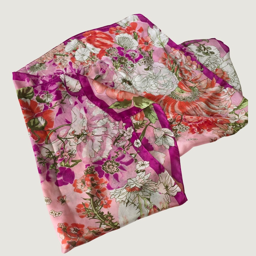Mixit Pink Floral Print Scarf Magenta Orange Botanical Lightweight One Size